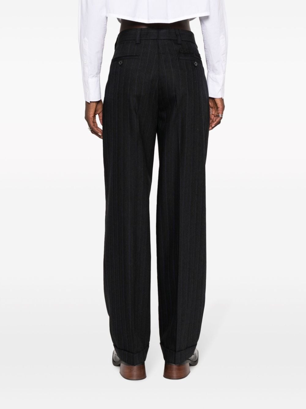 pinstripe herringbone wool trousers - 4