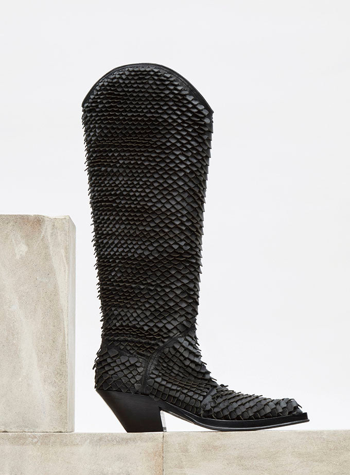 Capitana Cowboy Boot in Black Leather Snake Scales - 6