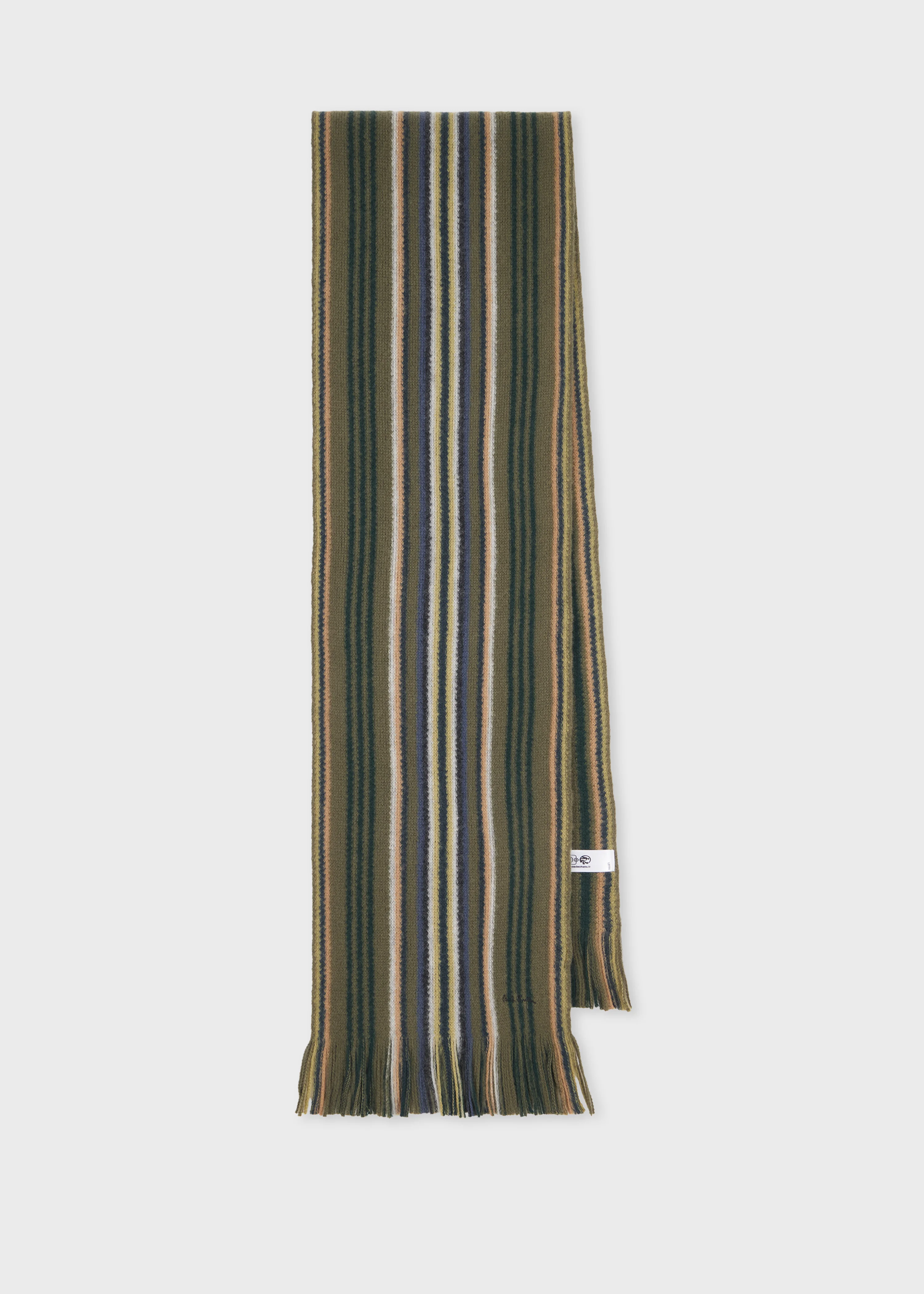 Khaki Multistripe Merino Wool Scarf - 1