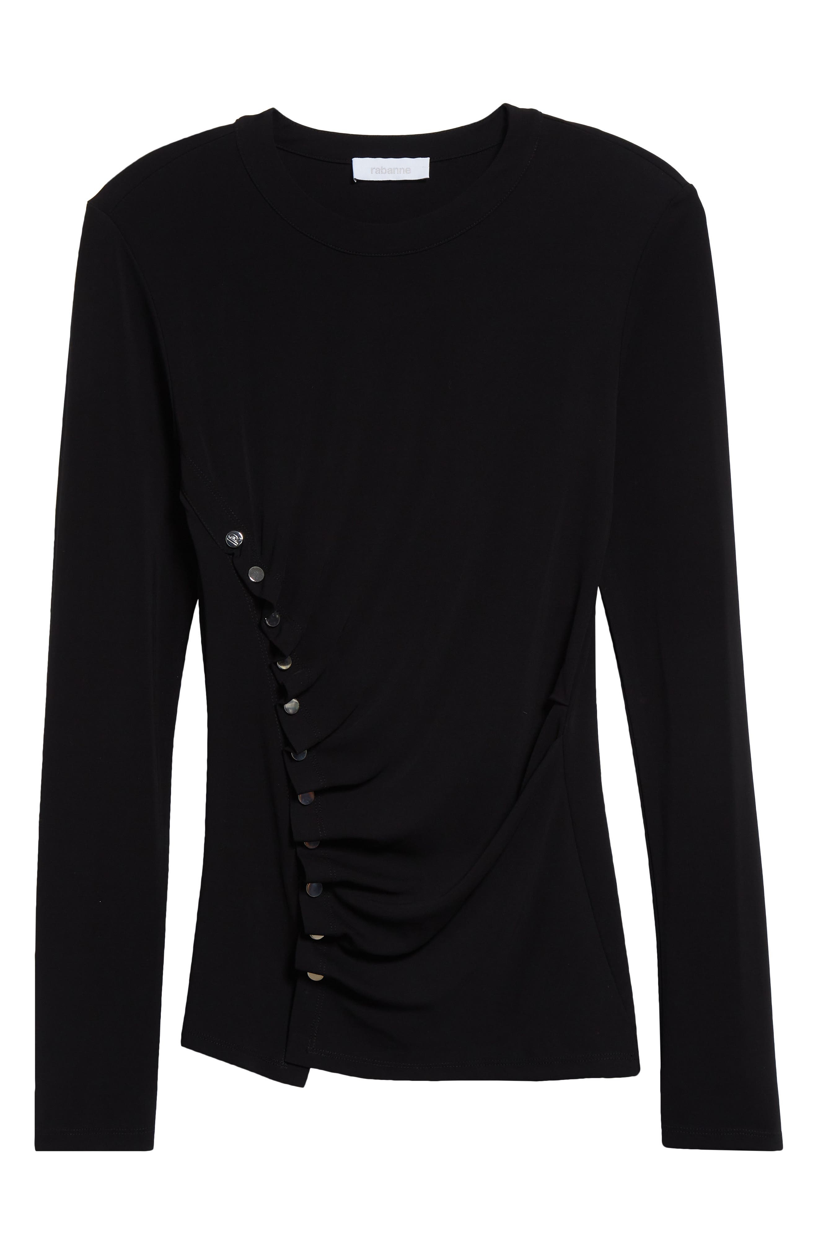 Rabanne Drapé Pression Long Sleeve Top in Black at Nordstrom - 6