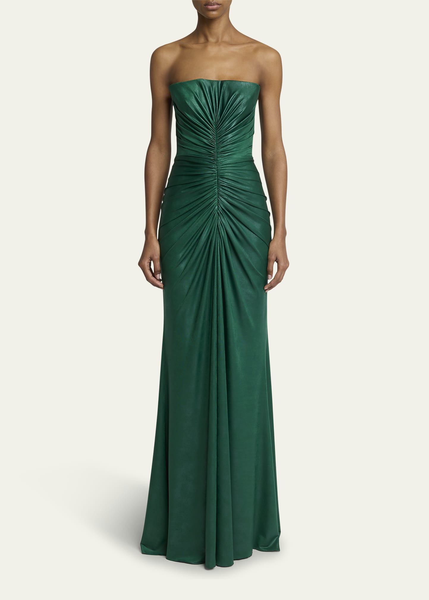 Strapless Ruched Coated Jersey Gown - 2