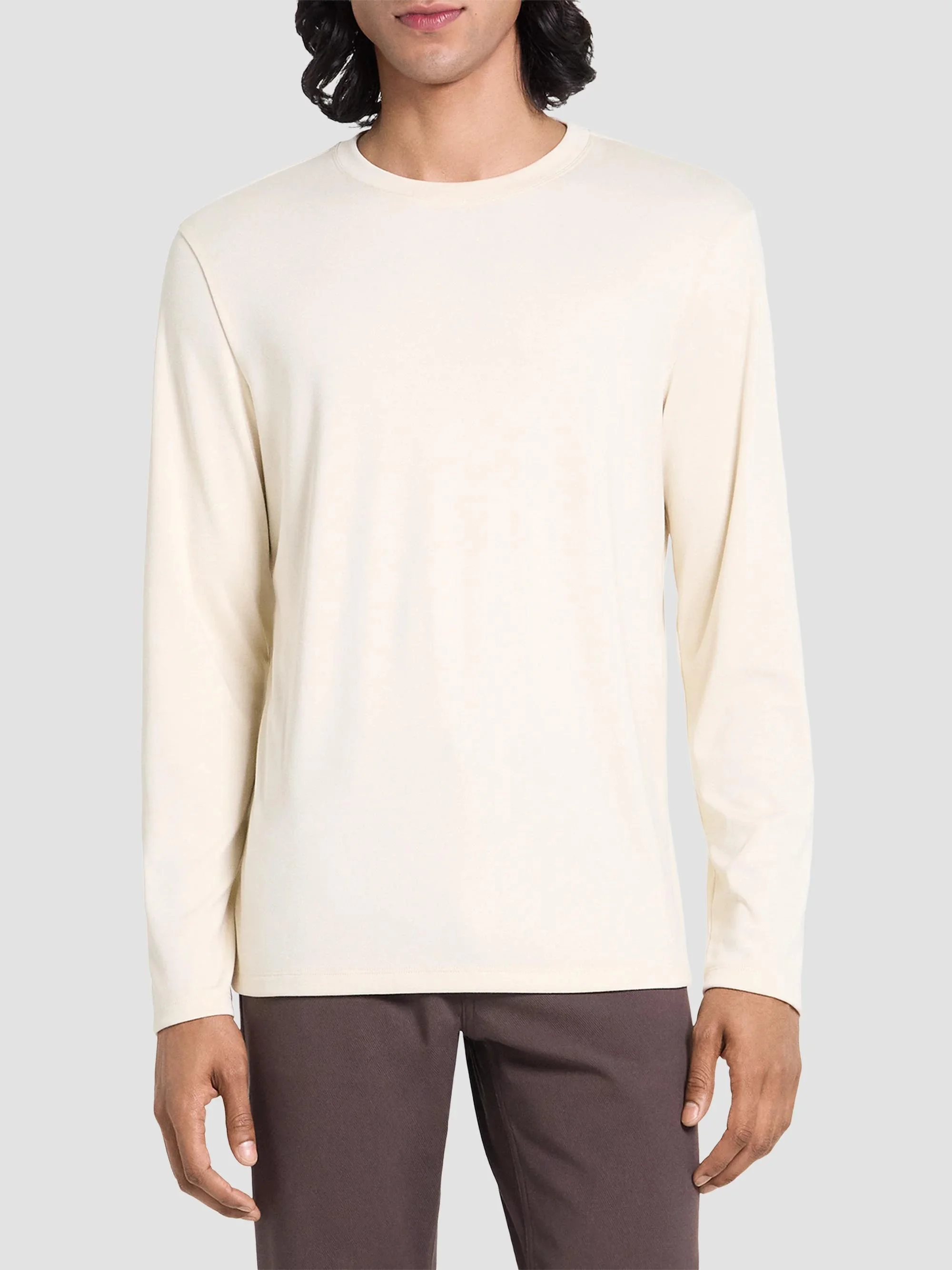 Men's Essential Long-Sleeved Crewneck T-Shirt - Oat Milk - 1