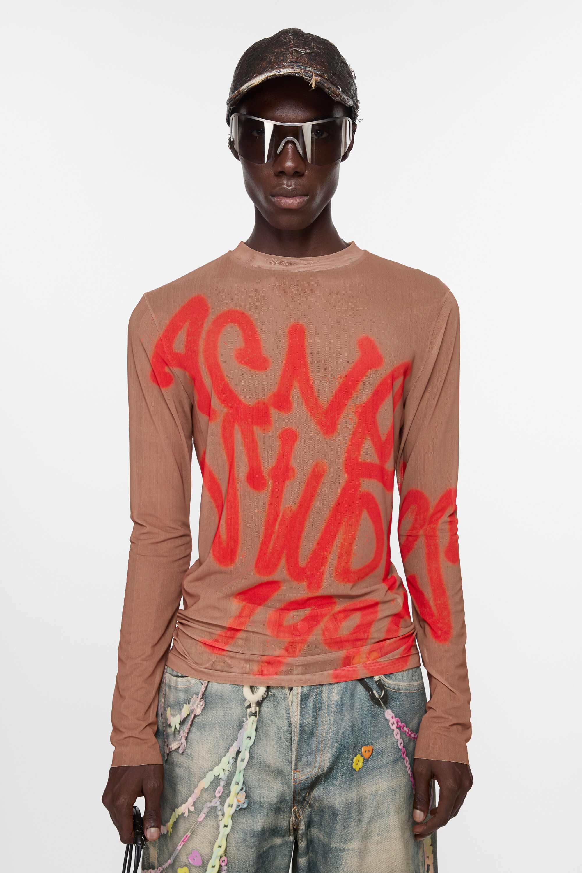 Long sleeve t-shirt sprayed logo - Taupe beige - 2
