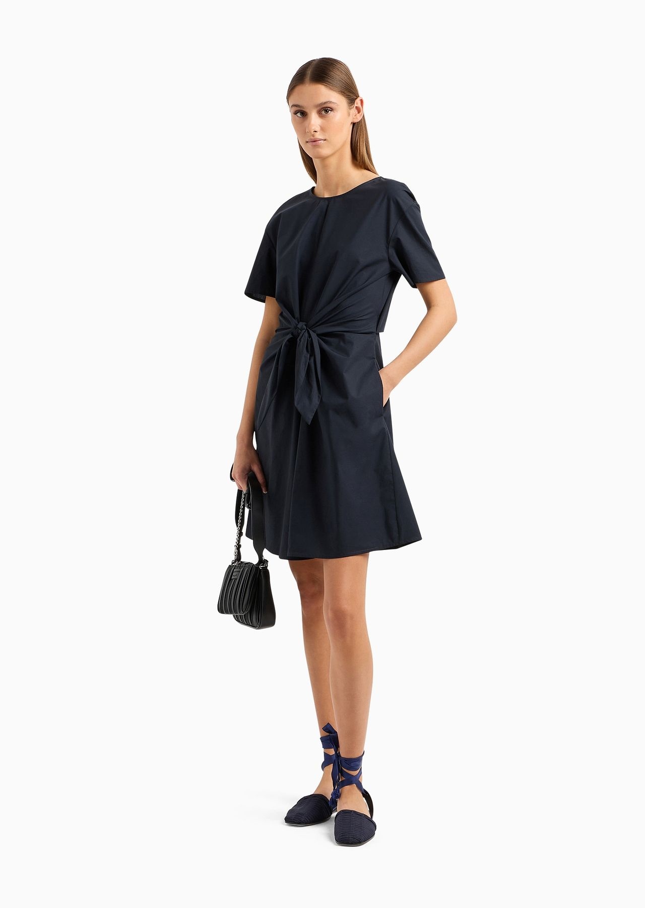 Short-sleeved poplin shirt dress with sash - 7