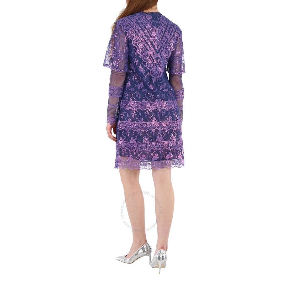 Burberry Laminated Lace Cape Sleeve Dress In Bright Purple - 6