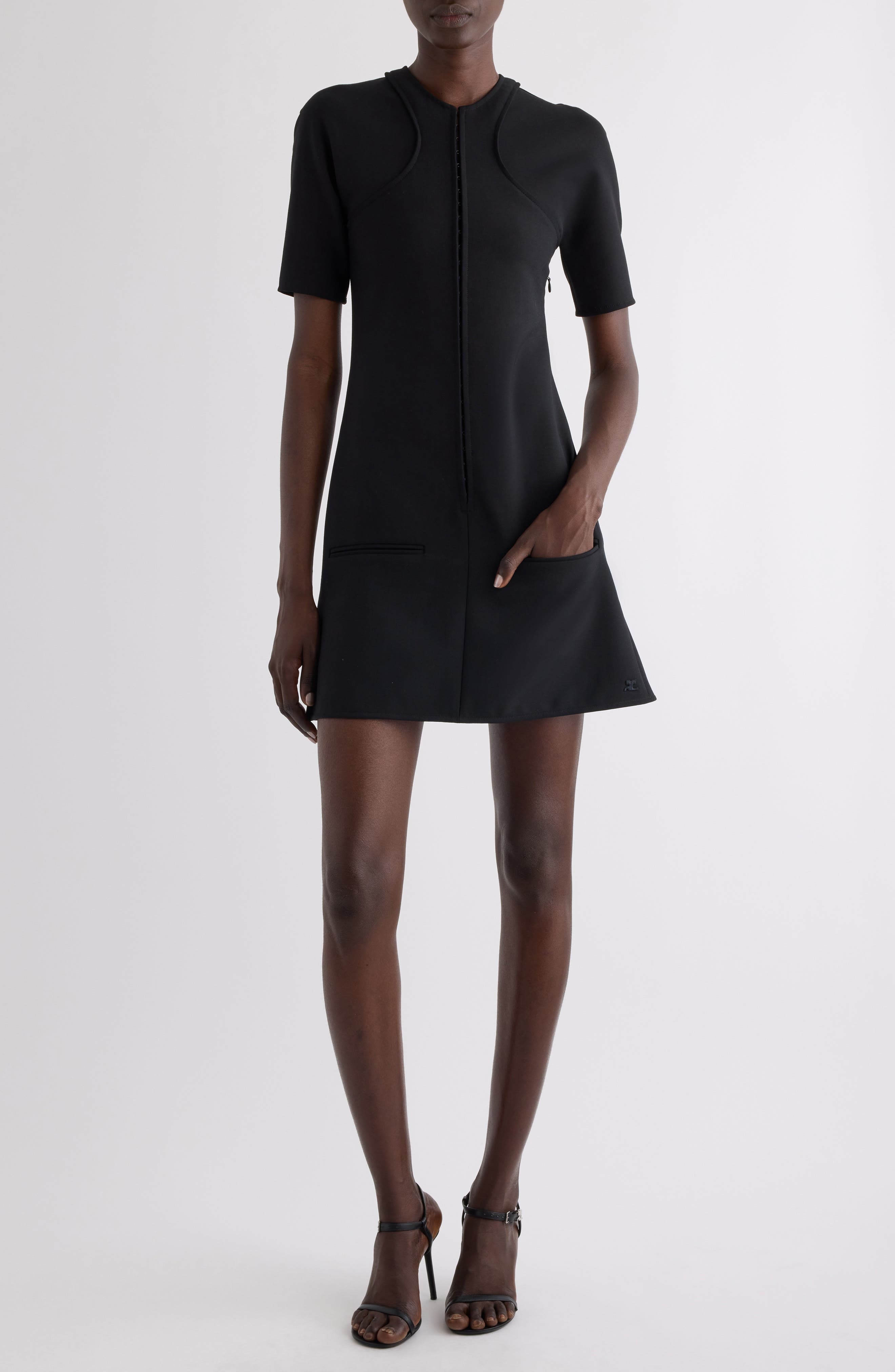 Courrèges Technical Jersey Scuba Knit Minidress in Black at Nordstrom - 1