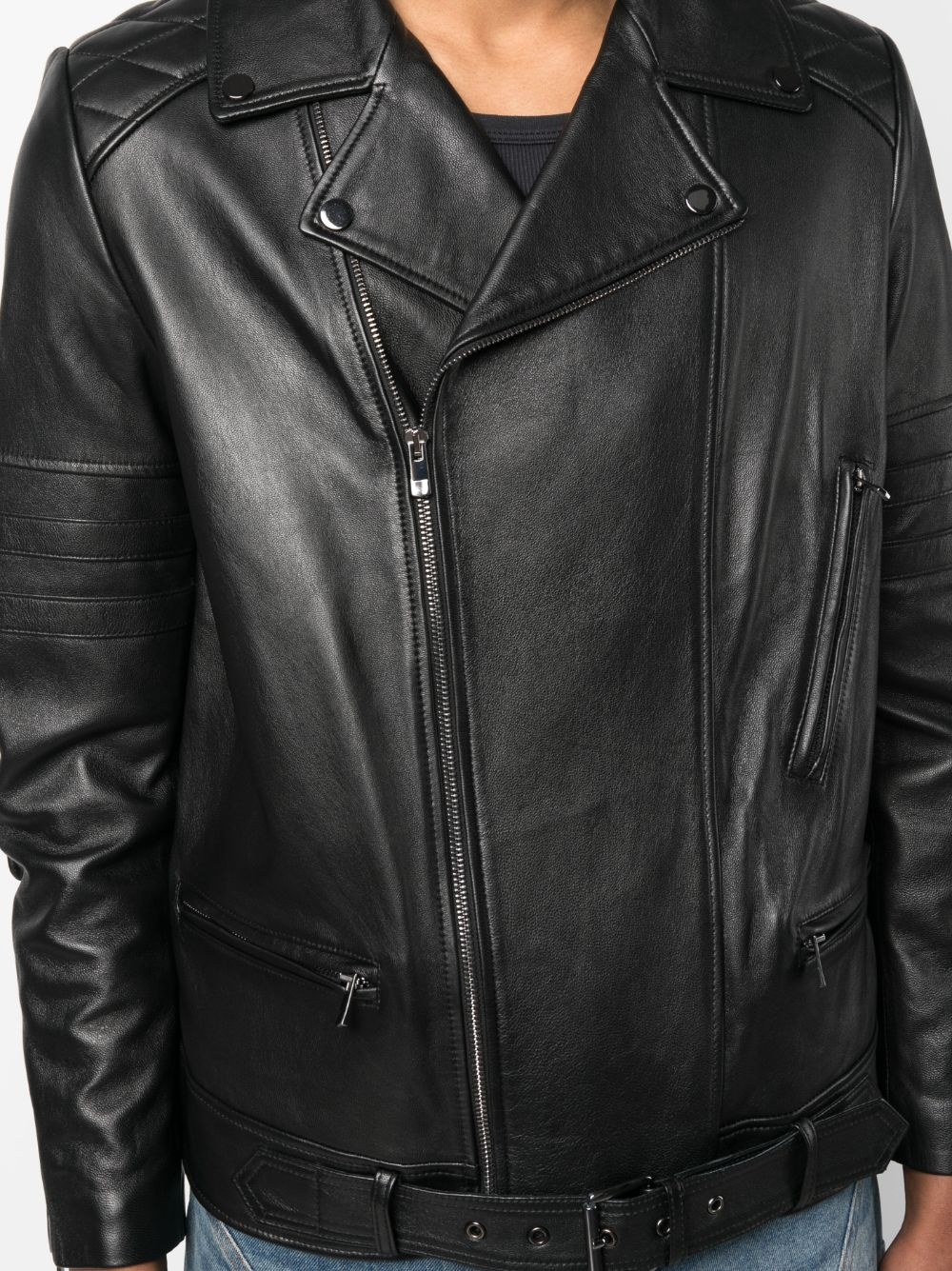 off-centre zip-fastening leather jacket - 6