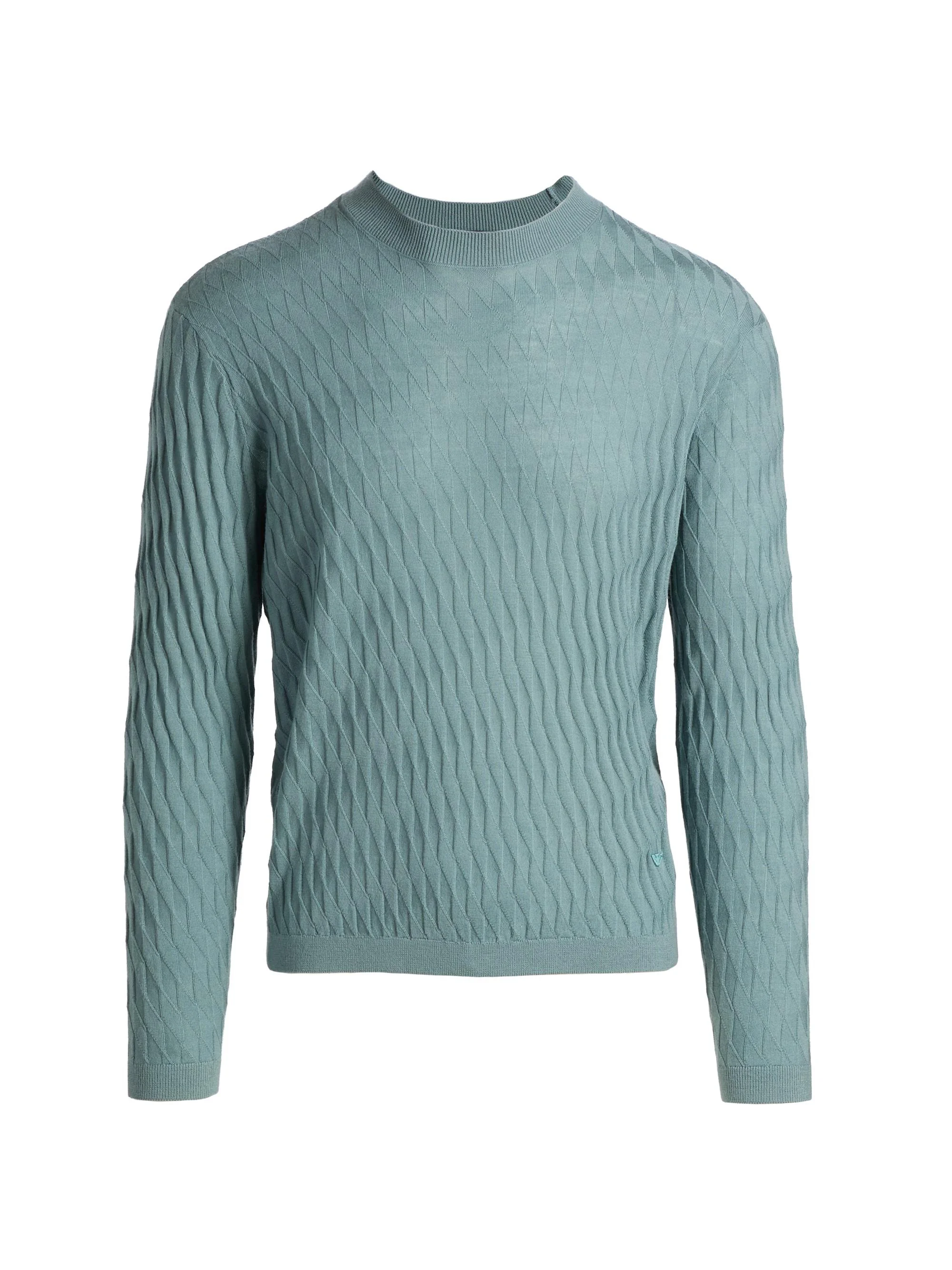 Men's Diamond Virgin Wool Sweater - Teal - 1