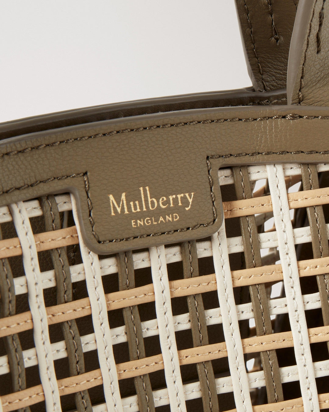 Mini Clovelly Tote Linen Green, Beige Pine & Eggshell Leather Netting - 5