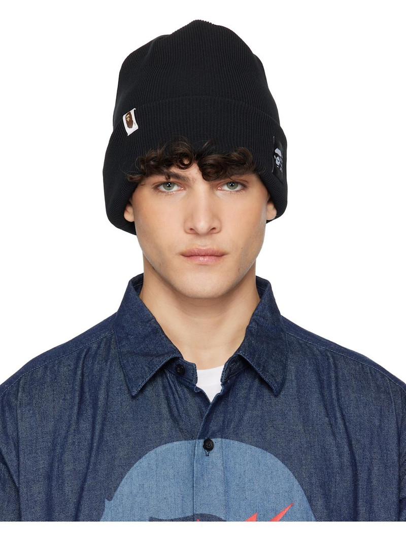 Black Logo Knit Beanie - 1