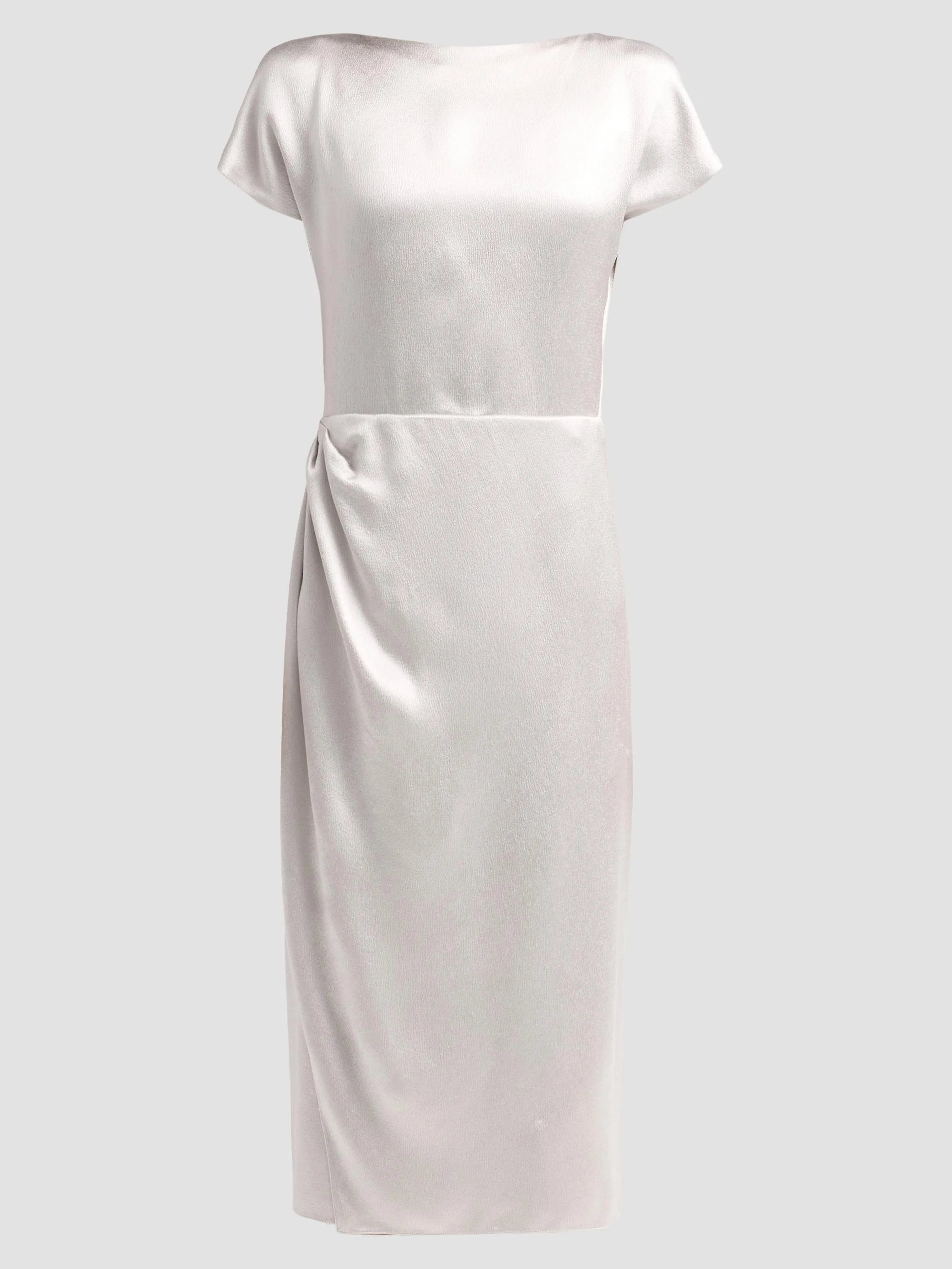 Women's Draped Satin Sheath Midi Dress - Antarctica - 1