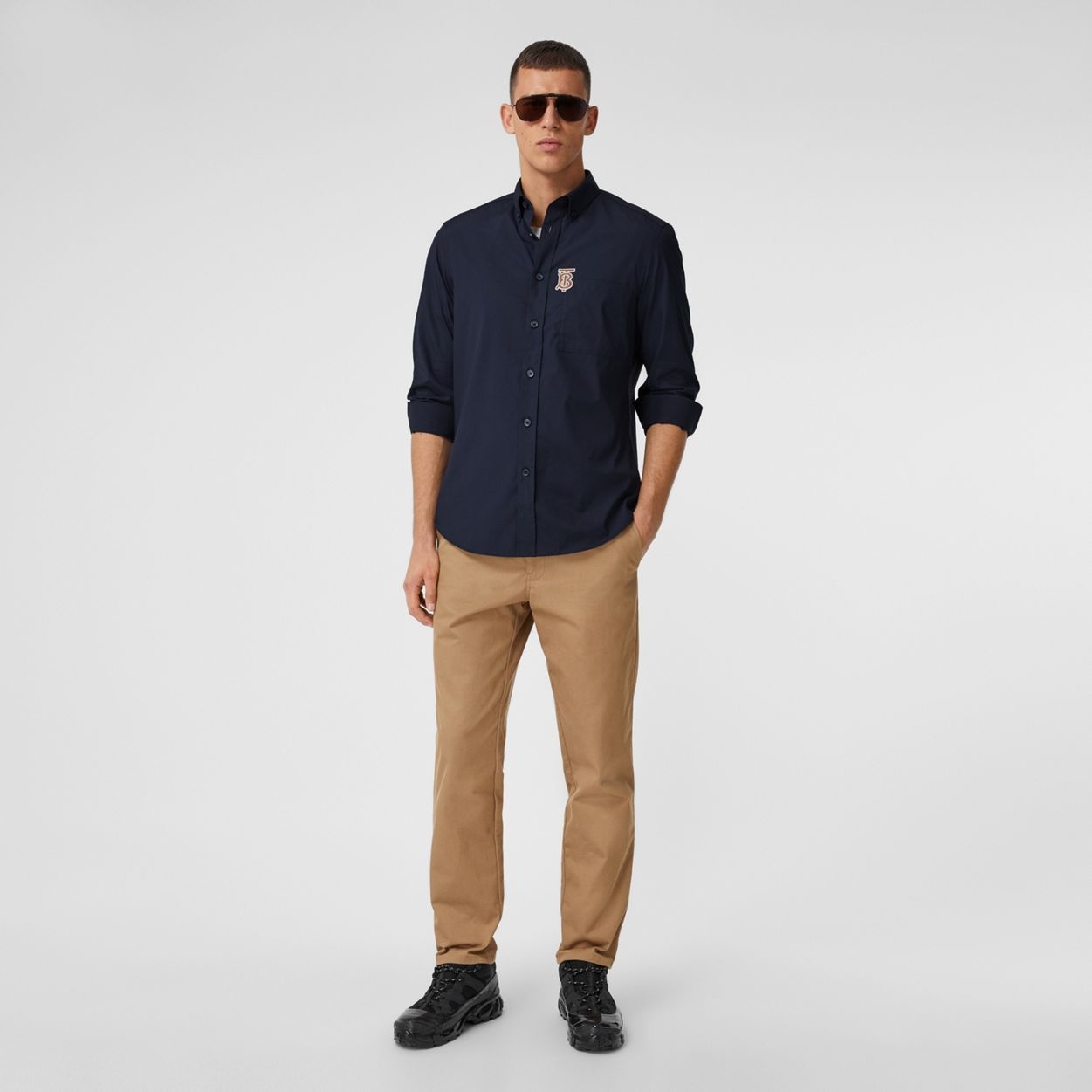 Monogrom Motif Stretch Cotton Poplin Shirt - 5