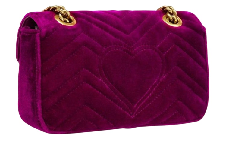 (WMNS) Gucci GG Marmont Gold Logo Velvet Chain Shoulder Messenger Bag Small Purple Red Classic 44349 - 3