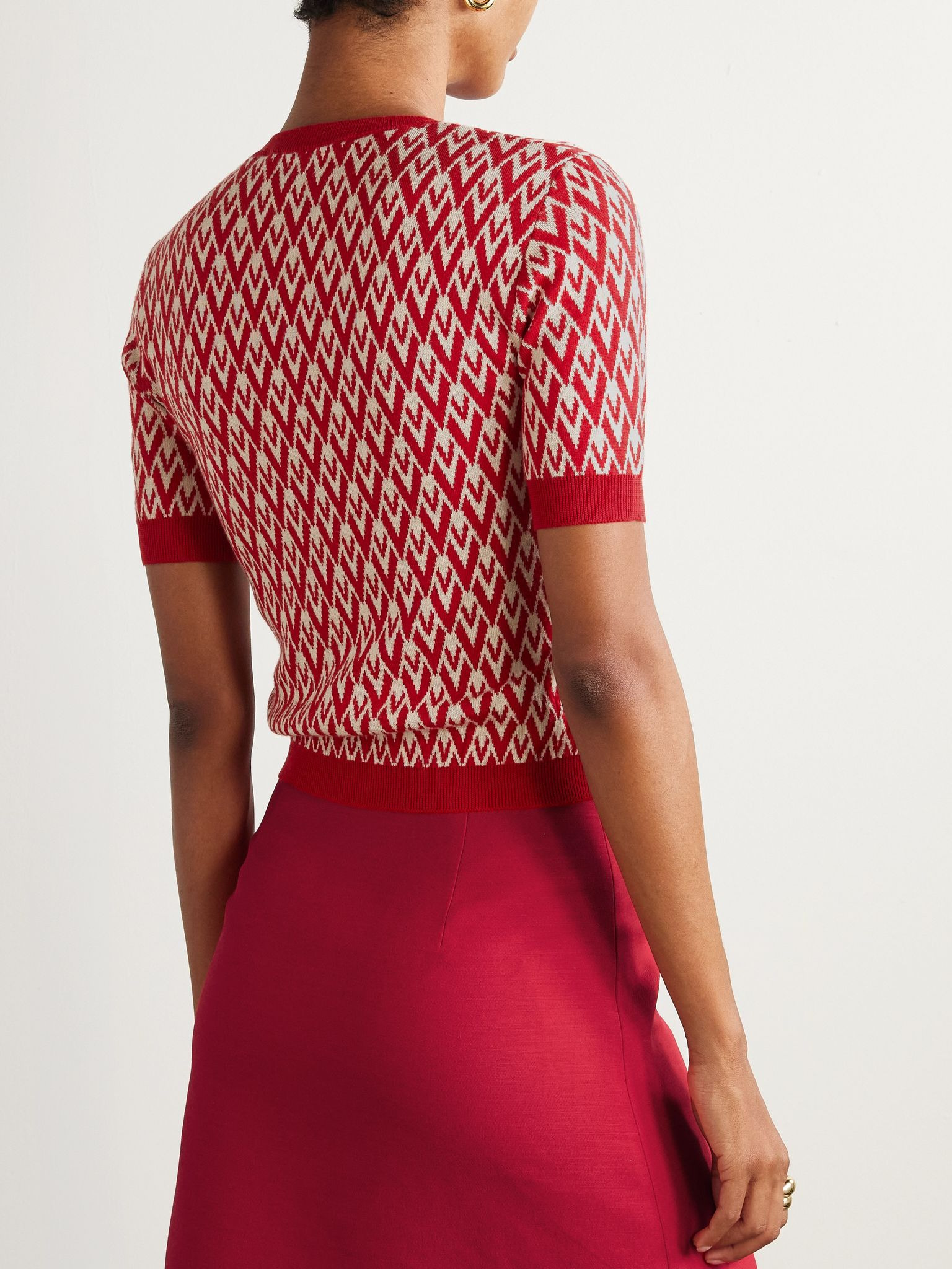 Jacquard-knit wool sweater Red - 3