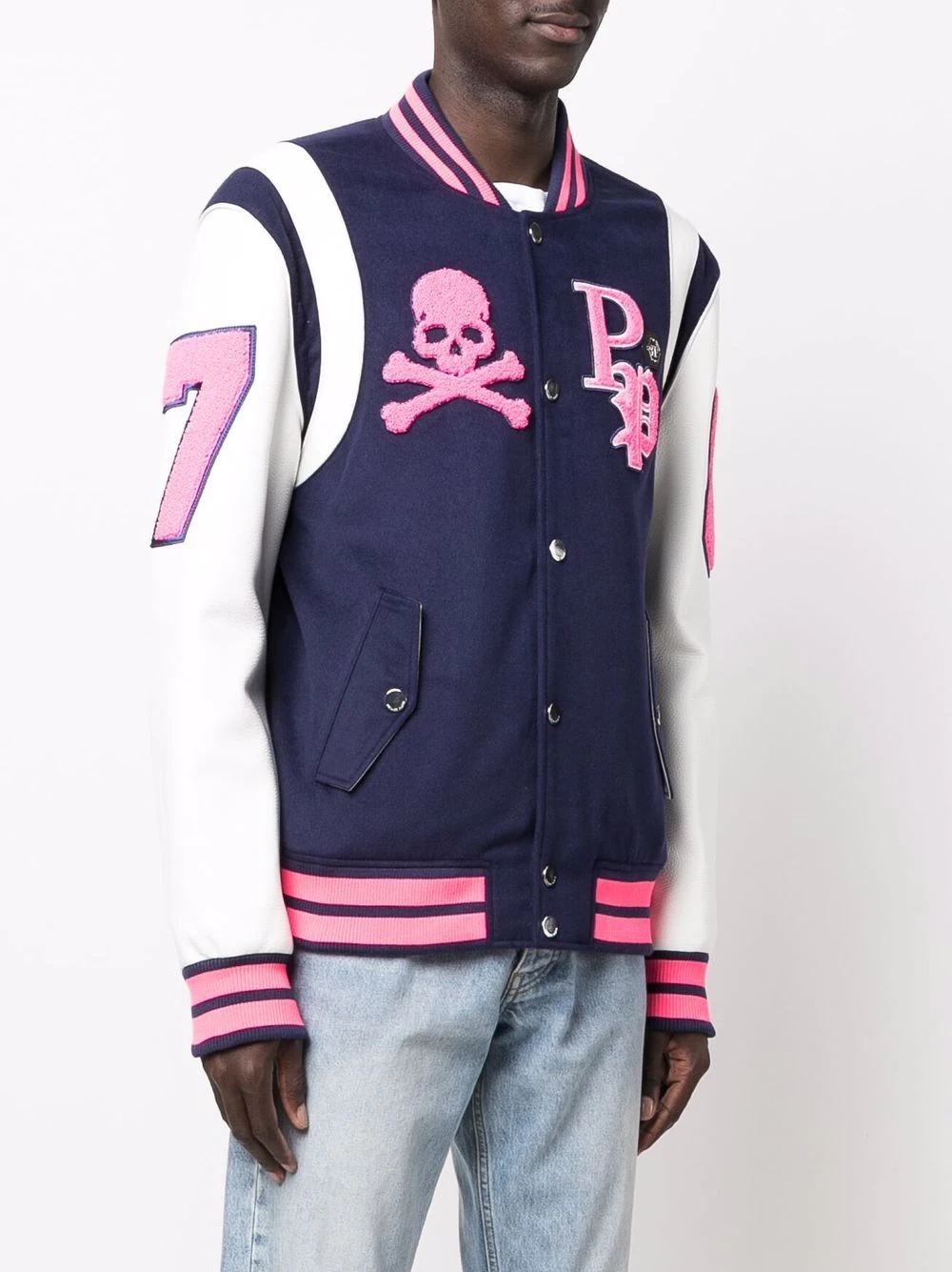 embroidered-logo varsity jacket - 3