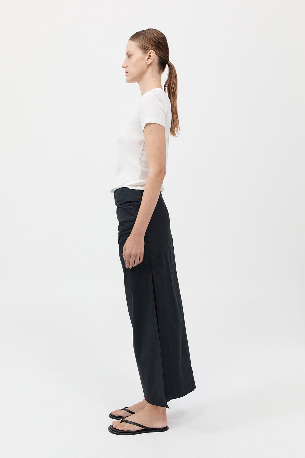 Cotton Tuck Midi Skirt - Black - 5