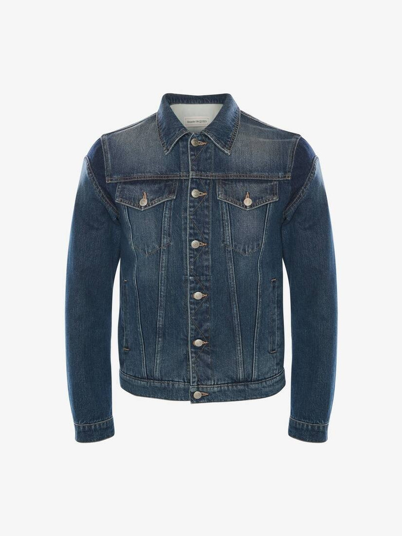 Mcqueen Graffiti Denim Jacket in Washed Blue - 1