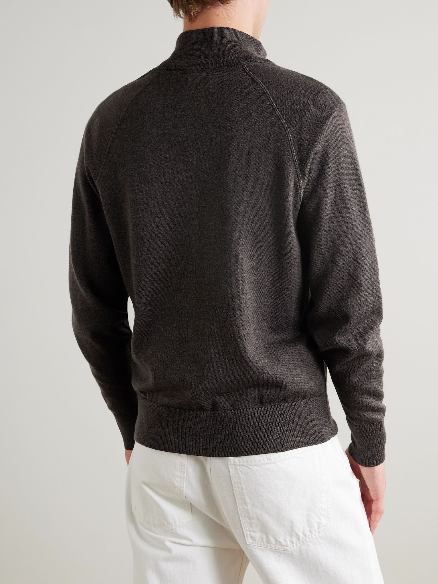 Merino Wool Half-Zip Sweater Brown - 4