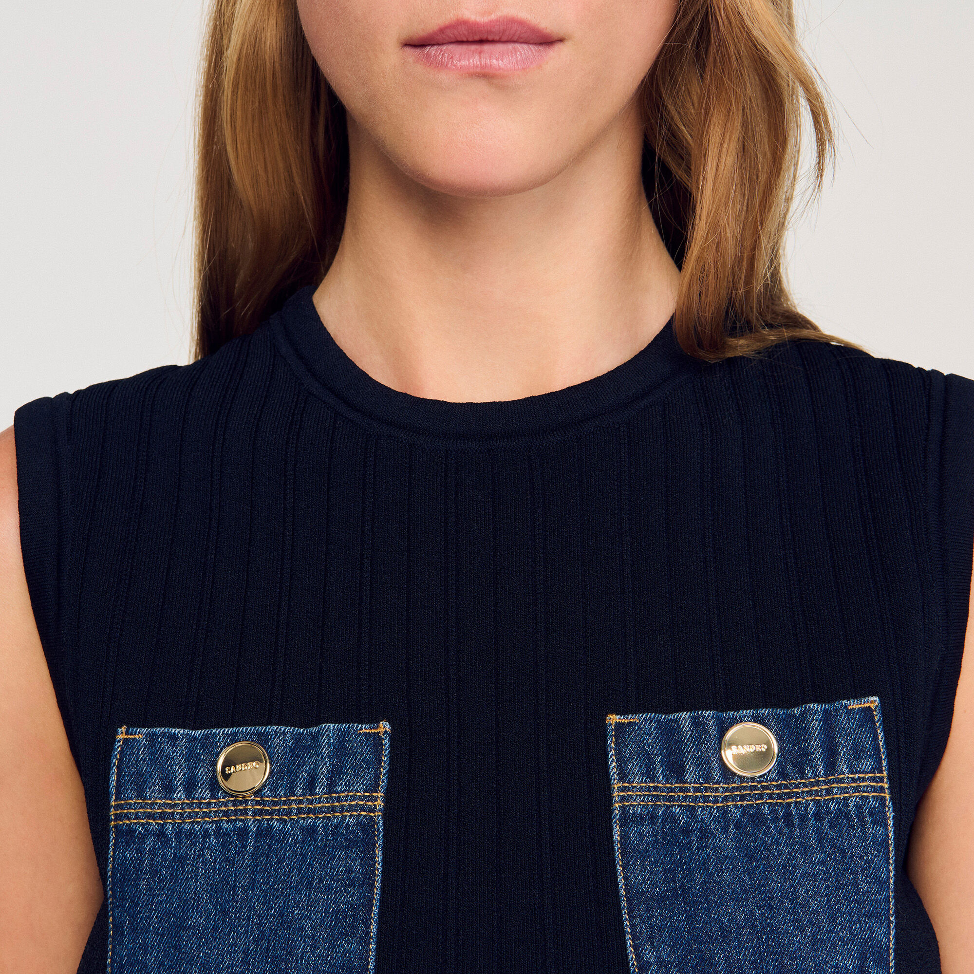 KNIT AND DENIM TOP - 3