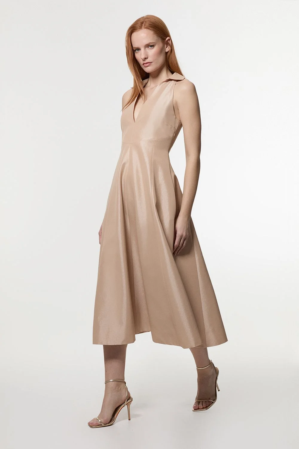 Metallic Taffeta Tux Tailored Full Skirted Shirt Dress - 1