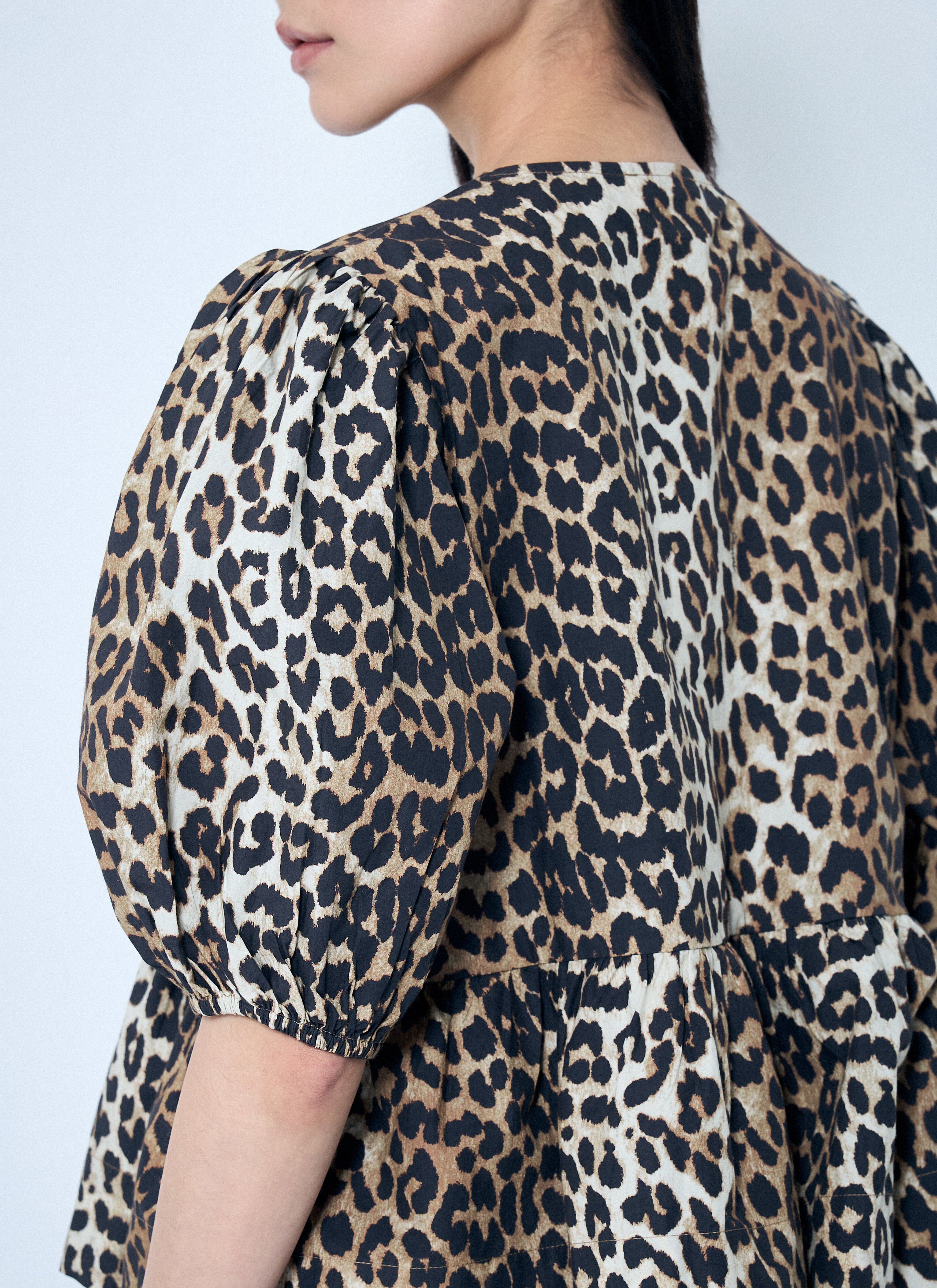 Ganni Women Leopard Poplin Peplum Blouse - 6