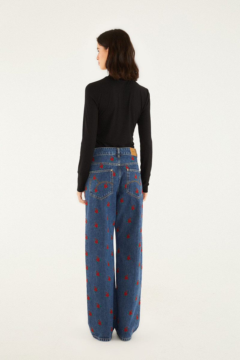 Denim Embroidered Flowers Pants 4