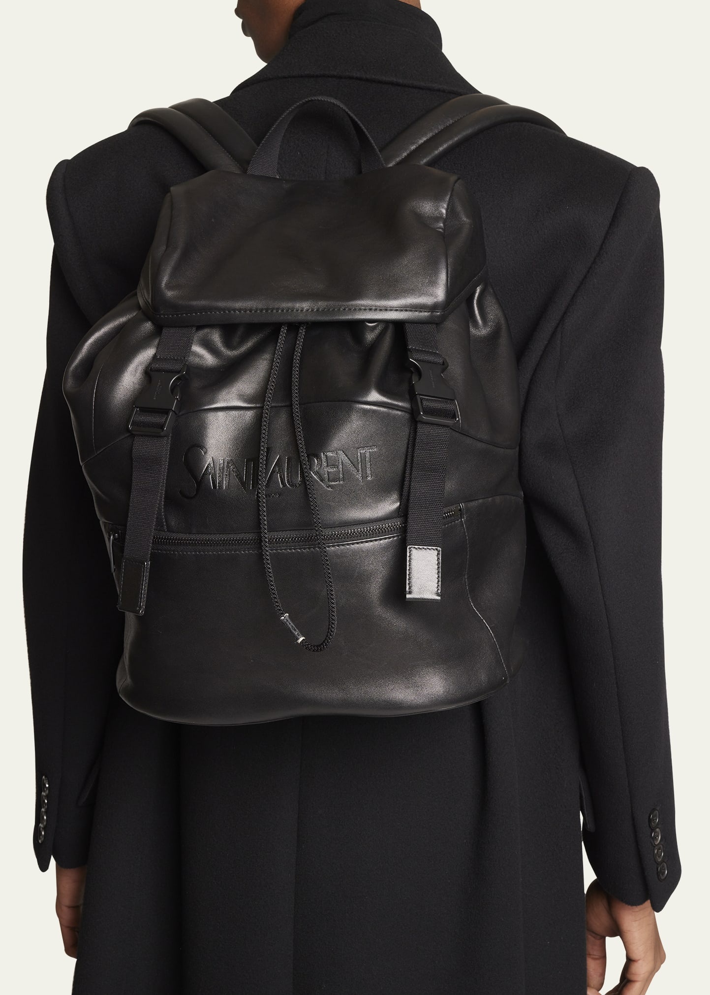 Men's Embossed Leather Drawstring Backpack - 2