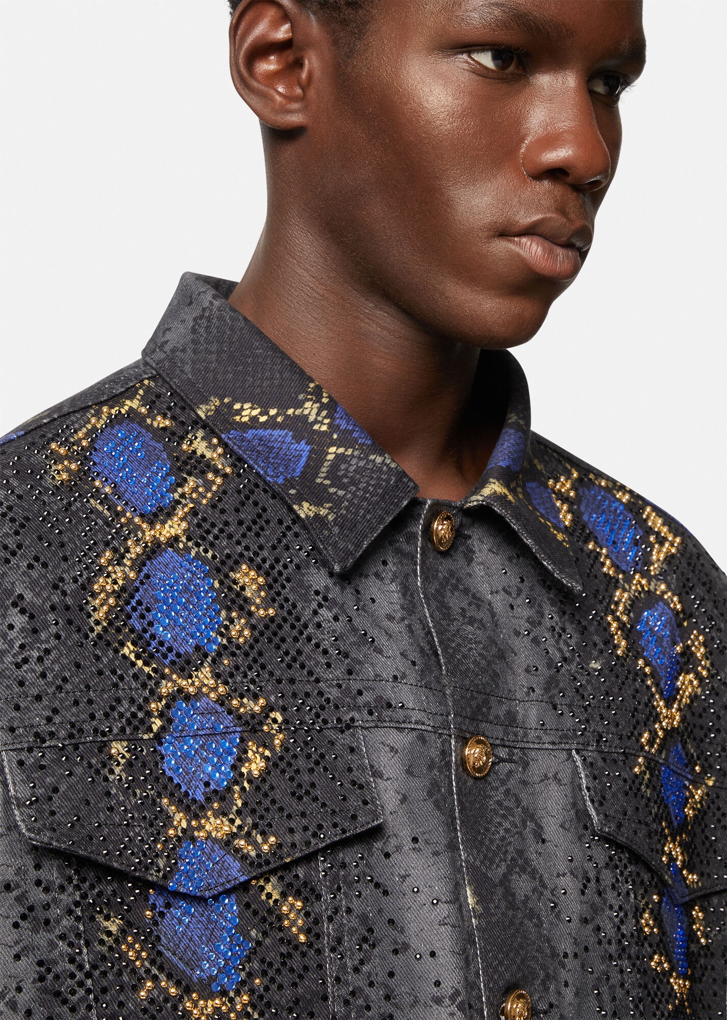 Python Print Studded Denim Jacket - 5
