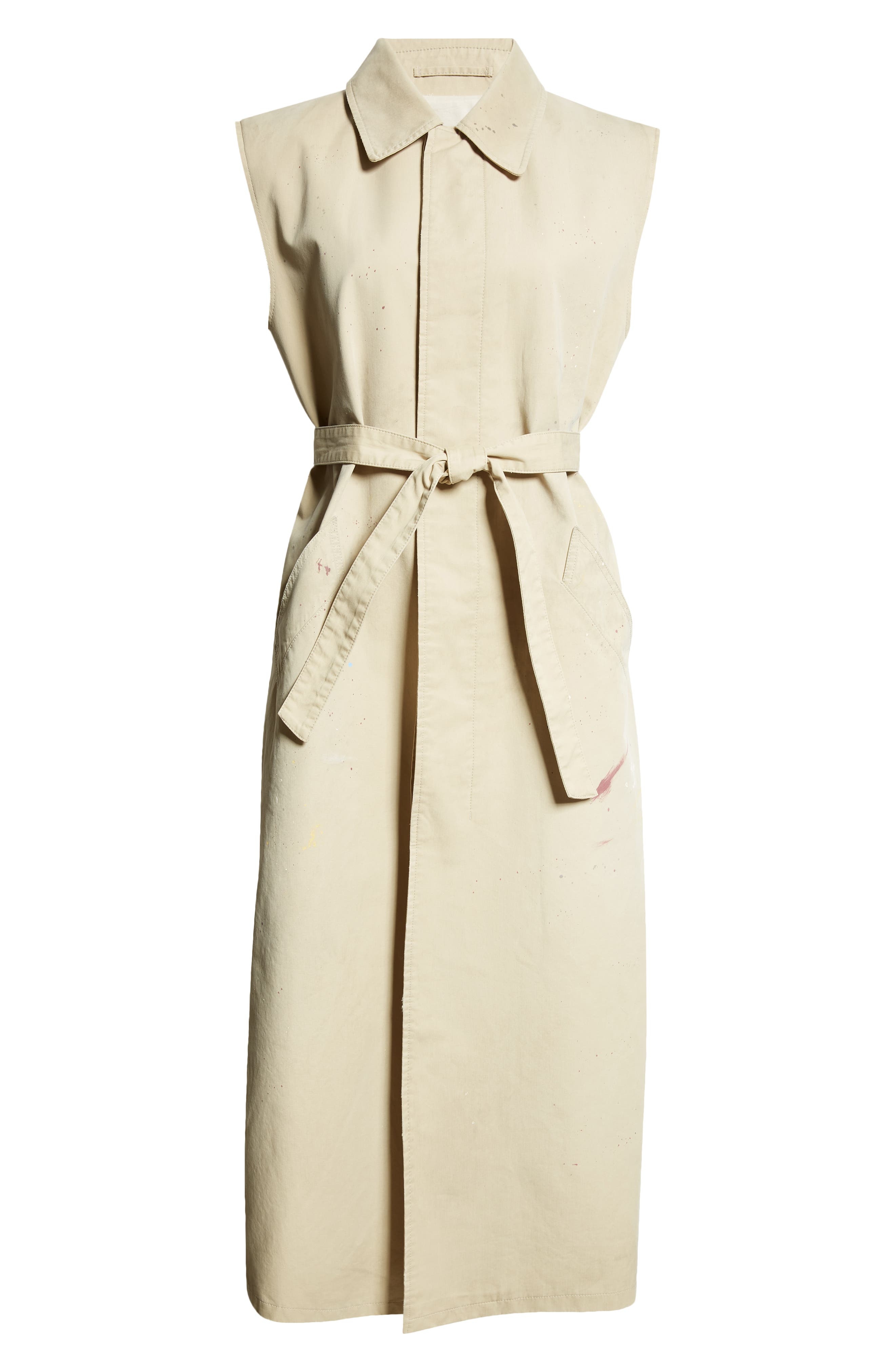 MM6 Maison Margiela Paint Splatter Belted Gabardine Vest in Beige at Nordstrom - 7