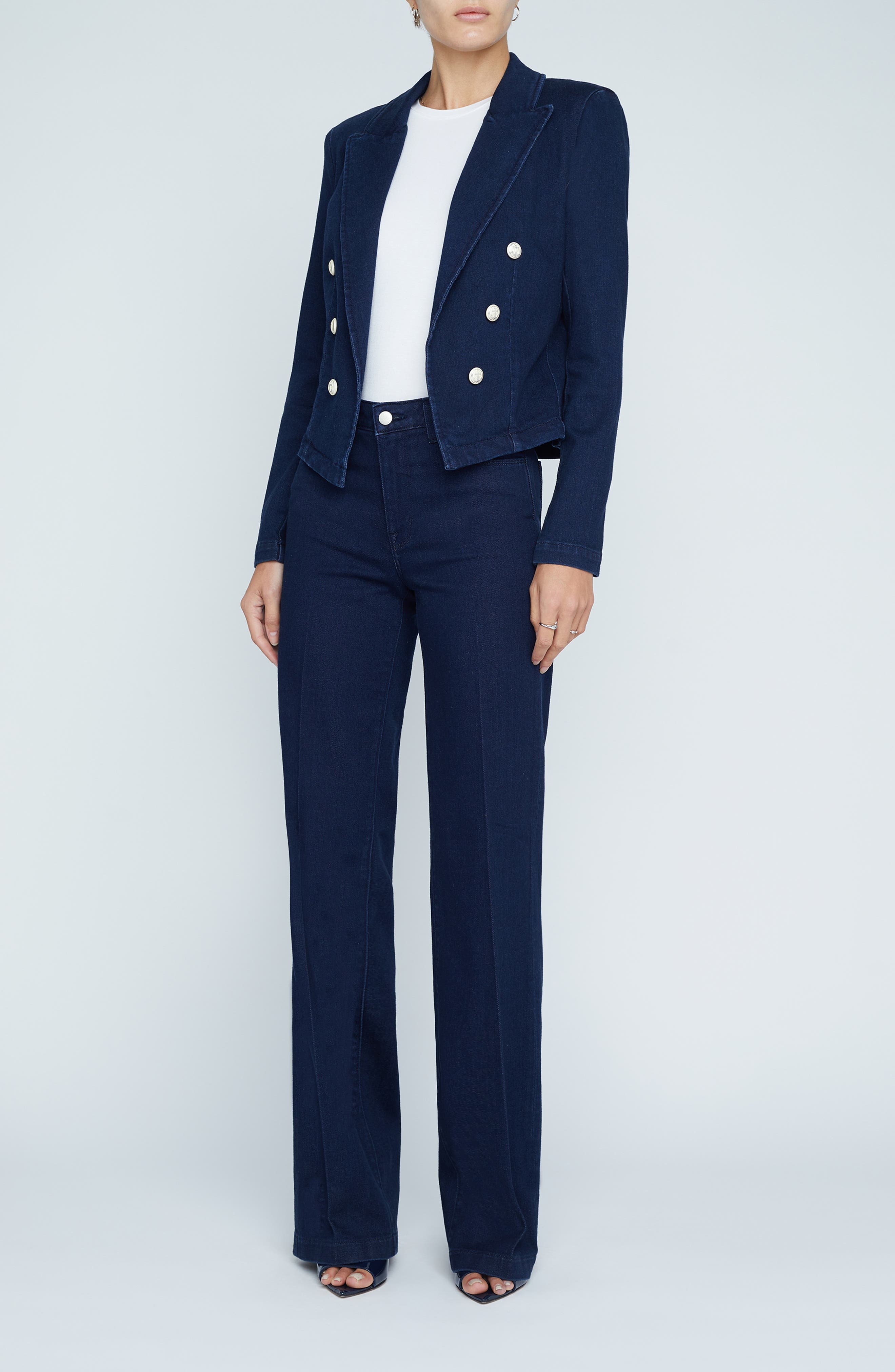 L'AGENCE Wayne Crop Denim Double Breasted Jacket in Palomino at Nordstrom - 5
