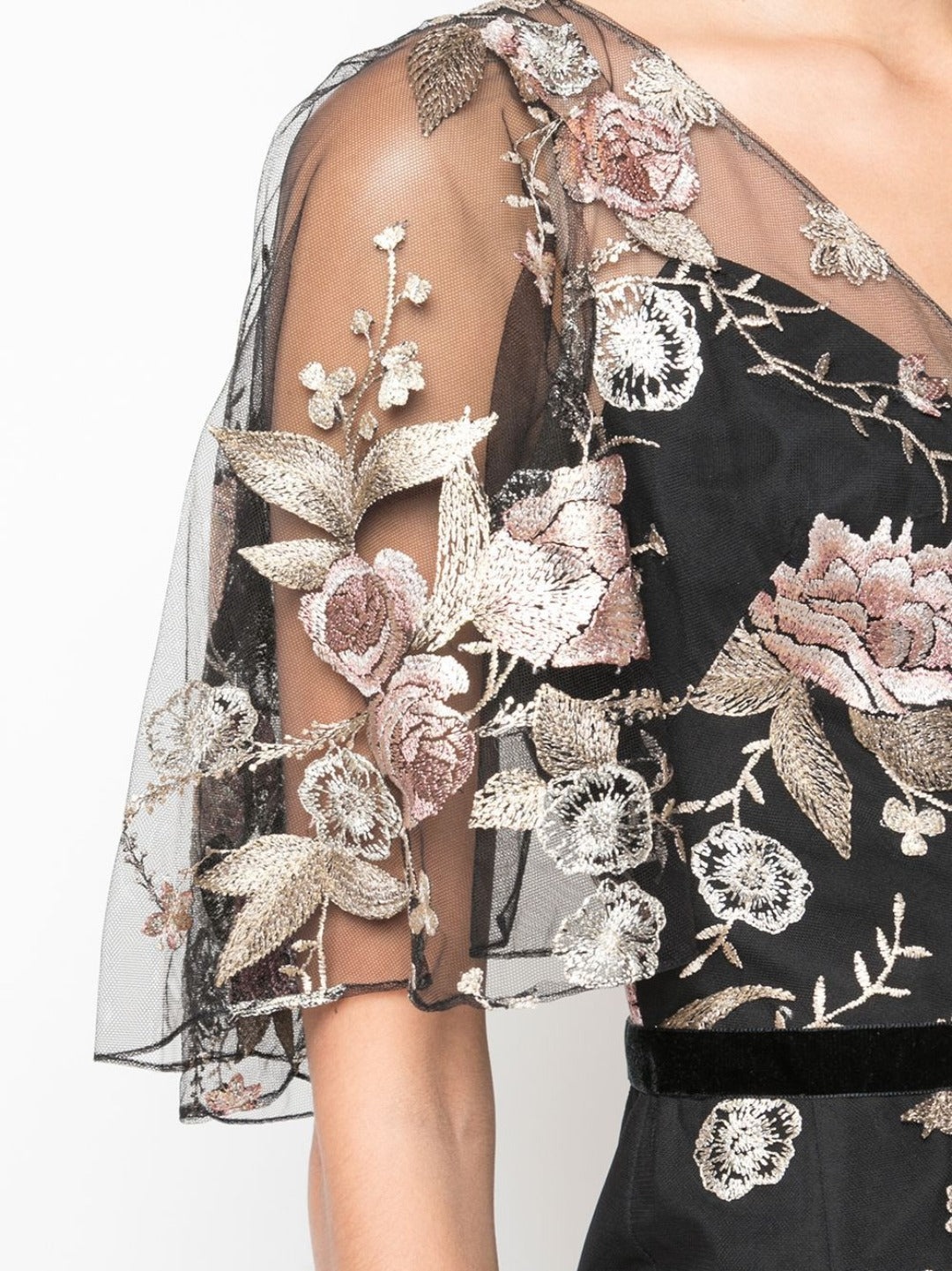CAPE SLEEVE FLORAL EMBROIDERED MERMAID GOWN - 4