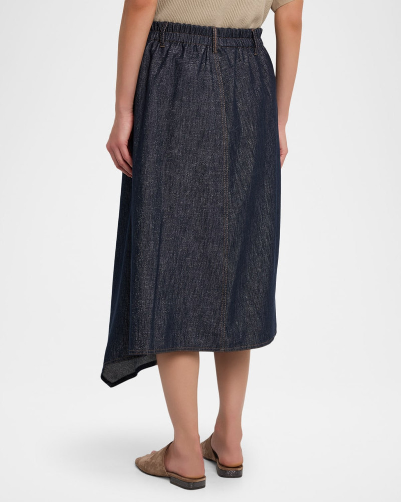 Asymmetric Metallic Denim Midi Skirt 3
