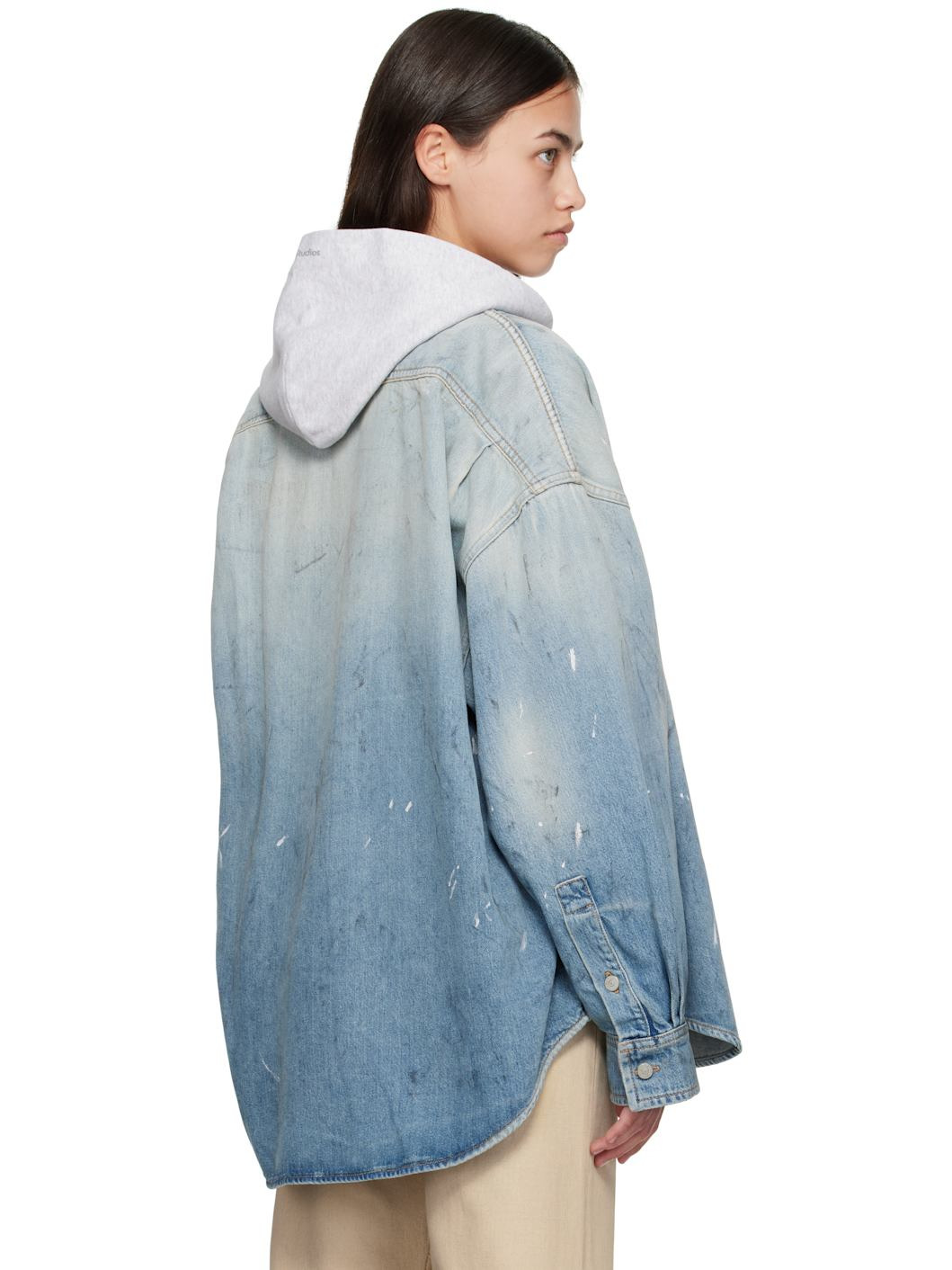 Blue Button-Up Denim Shirt - 3