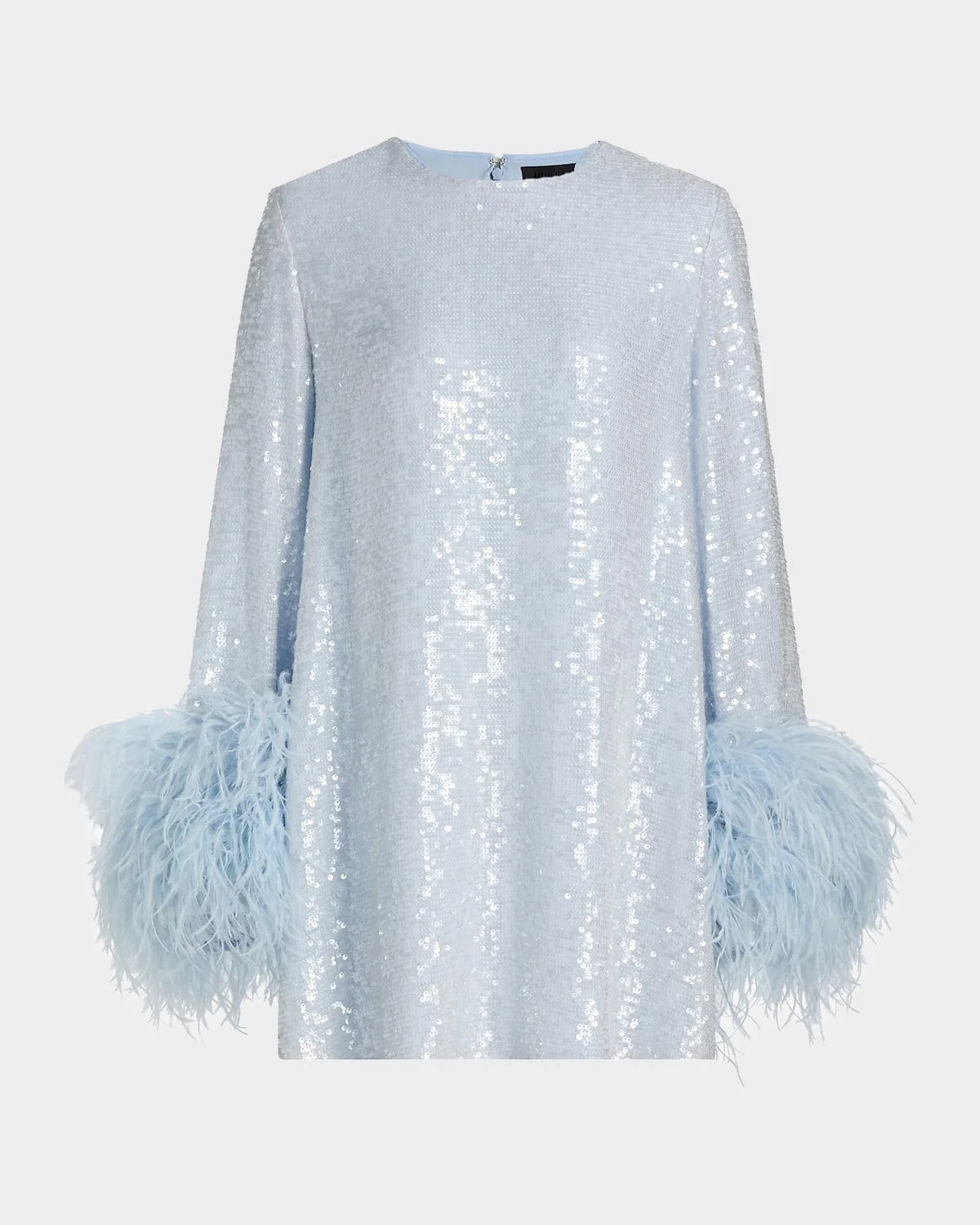 Feather Cuff Long-Sleeve Sequined Mini Shift Dress - 1
