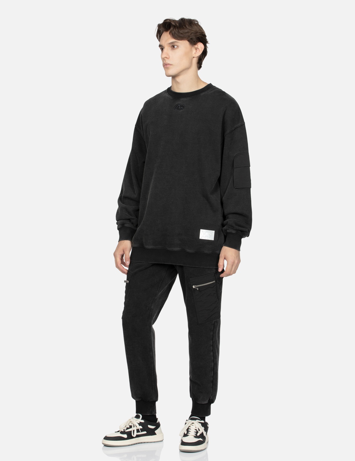 EMBROIDERY SEAGULL AND LOGO PRINT LOOSE FIT SWEATPANTS - 4