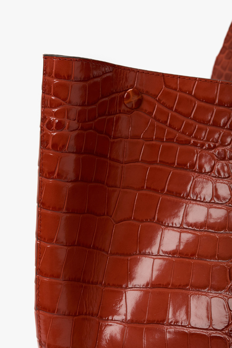 W11 Jumbo Tote In Brick Red Croc Embossed Leather 4