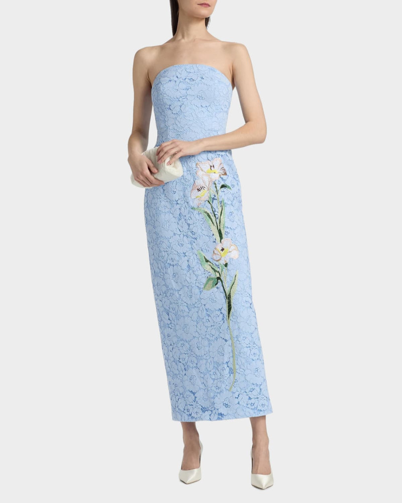 MILLY Dolores Strapless Floral Lace Midi Dress outlook