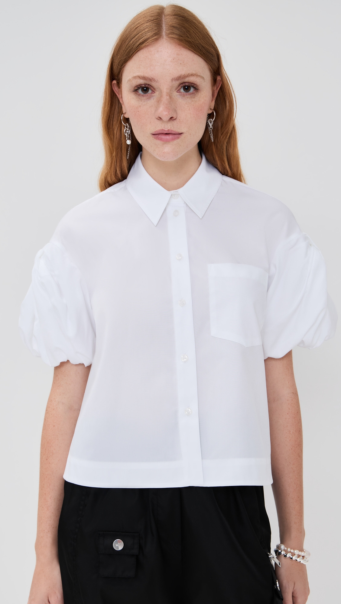 Cropped Puff Bow Sleeve Shirt - 6