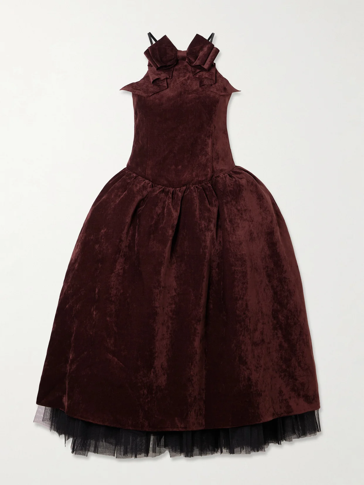 Bow-embellished Crushed-velvet Midi Dress - 1