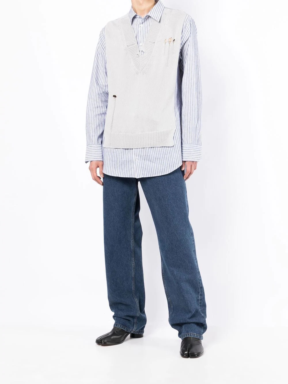 destroyed spliced knit shirt - 2