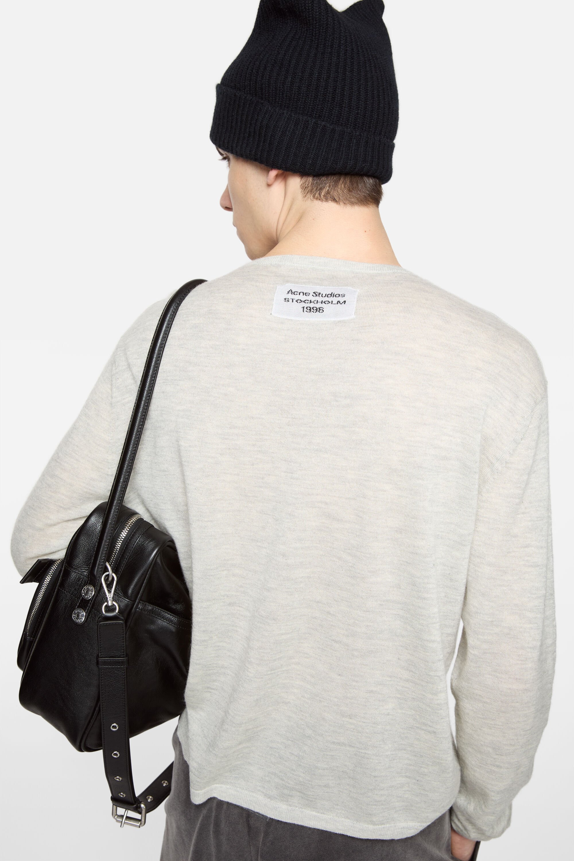 Crew neck jumper cashmere - Light Grey Melange - 4