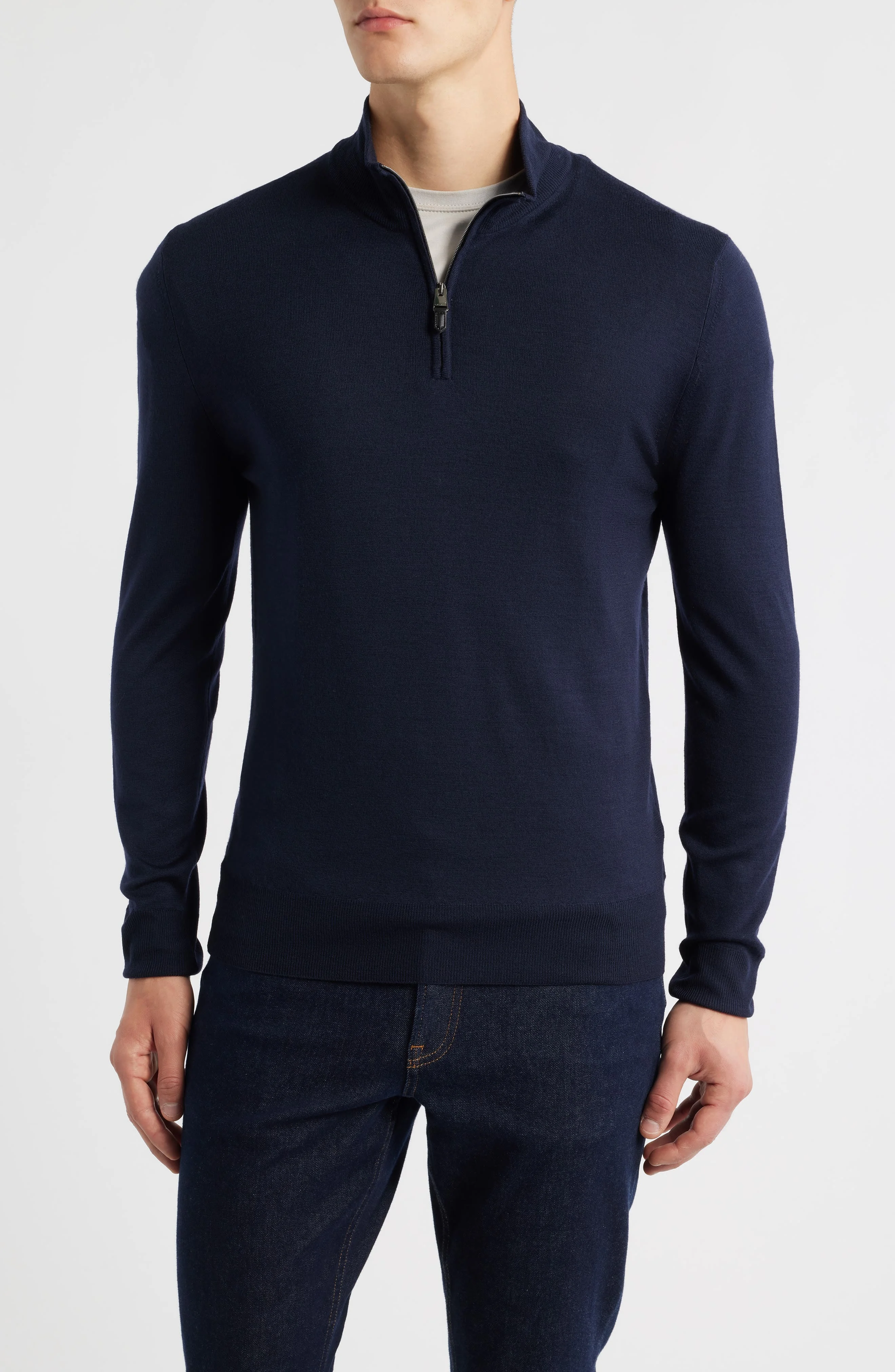 Canali Quarter Zip Wool Blend Sweater in Navy at Nordstrom - 1