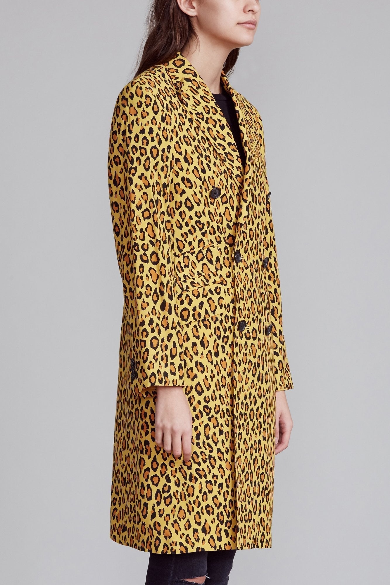 Peak Lapel Double Breasted Coat - Yellow Leopard | R13 - 3