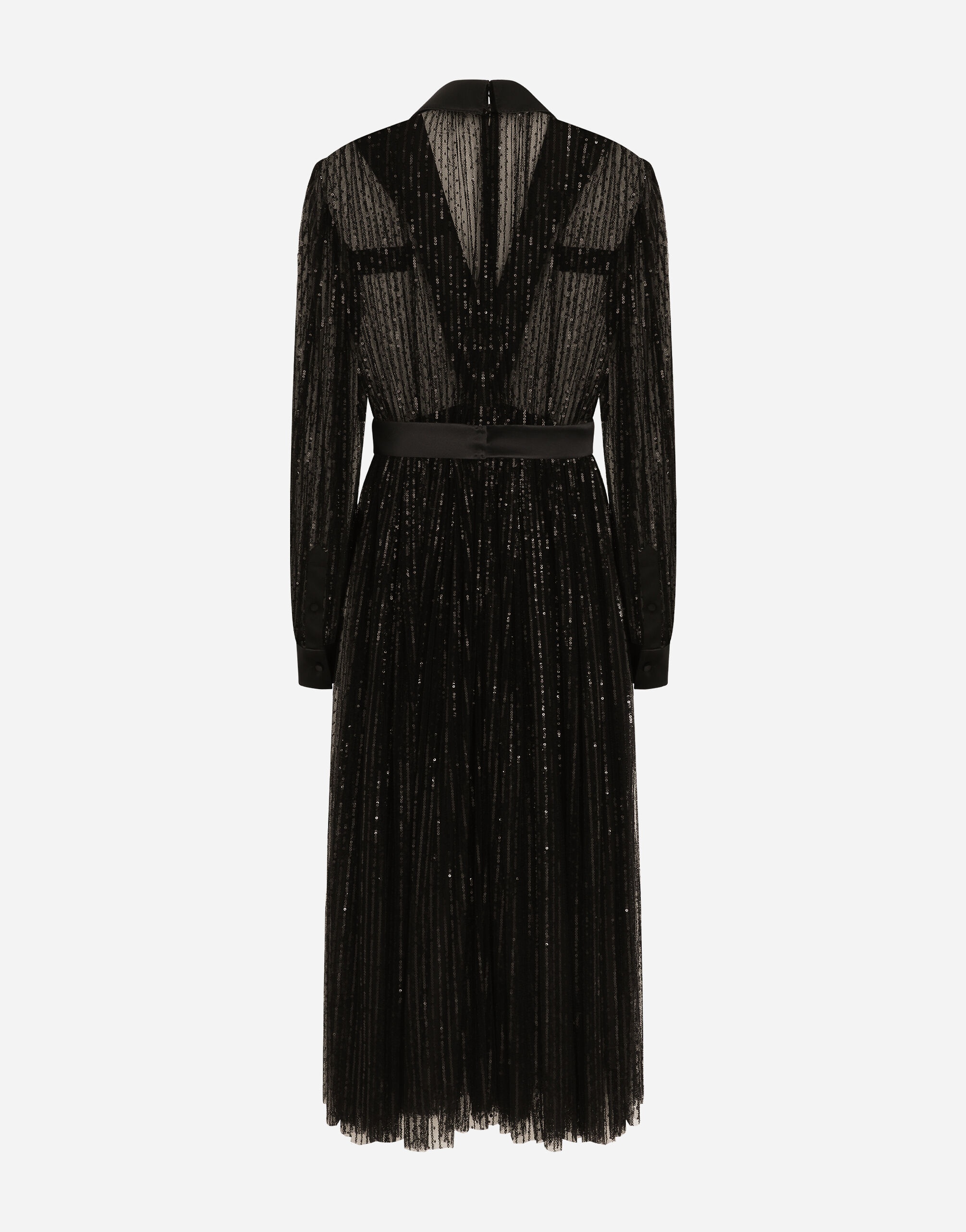 Calf-length tulle tuxedo shirt dress with sequin embellishment - 2