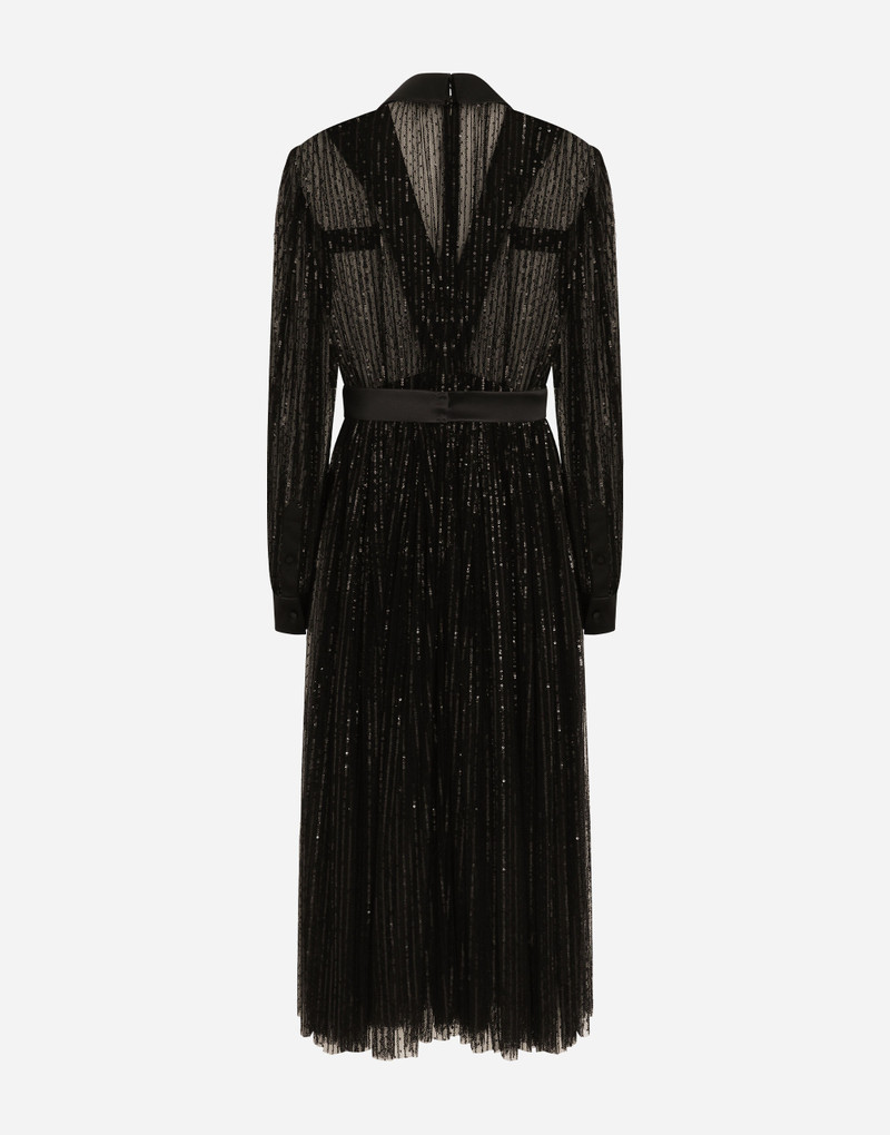 Dolce & Gabbana Calf-length tulle tuxedo shirt dress with sequin embellishment outlook