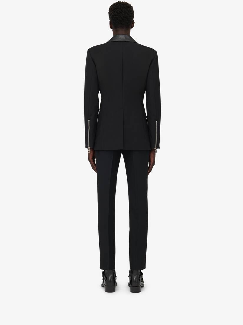 Men's Biker Lapel Tailored Jacket in Black - 4