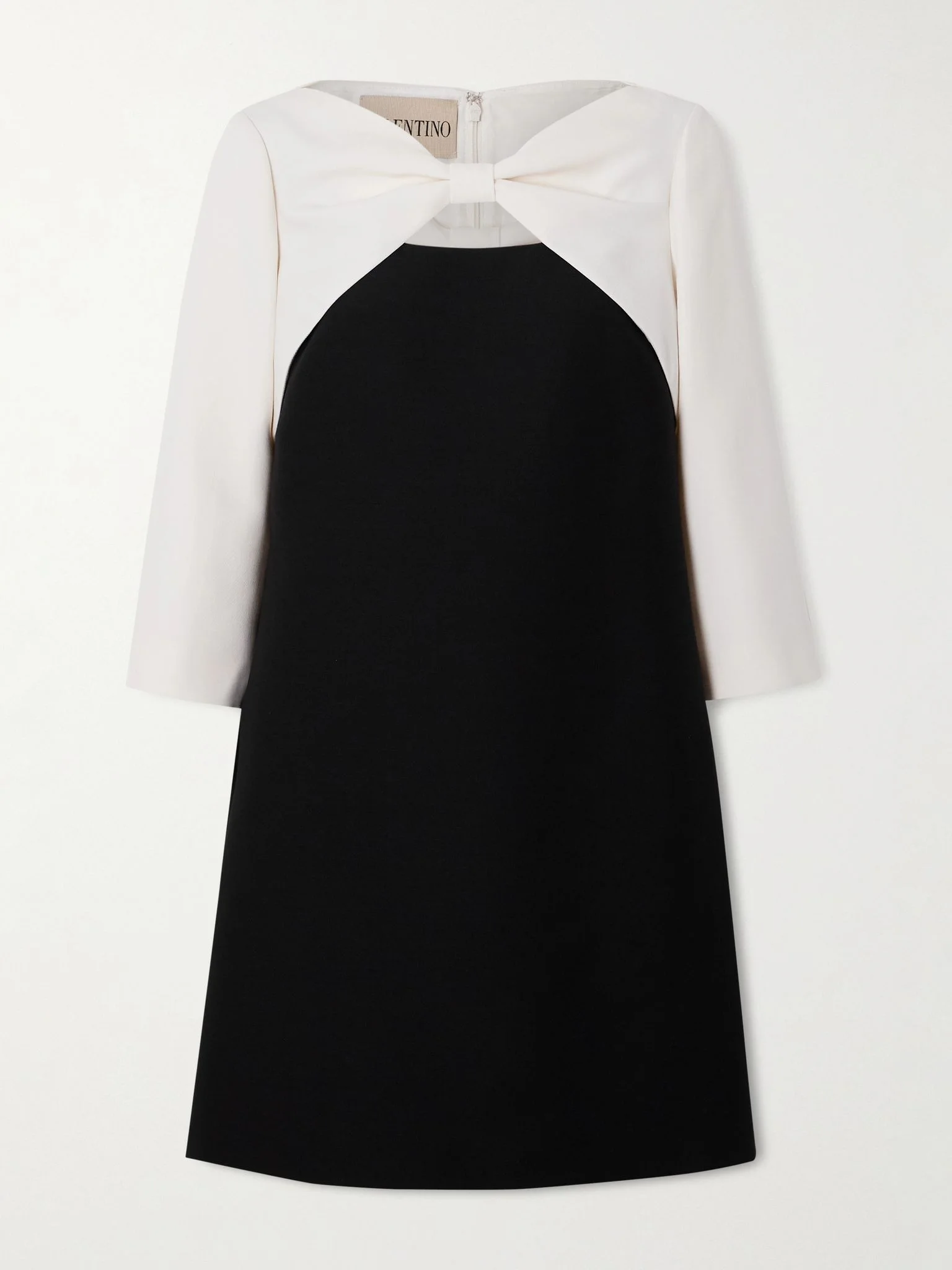 Bow-detailed cutout wool and silk-blend crepe mini dress Black - 1