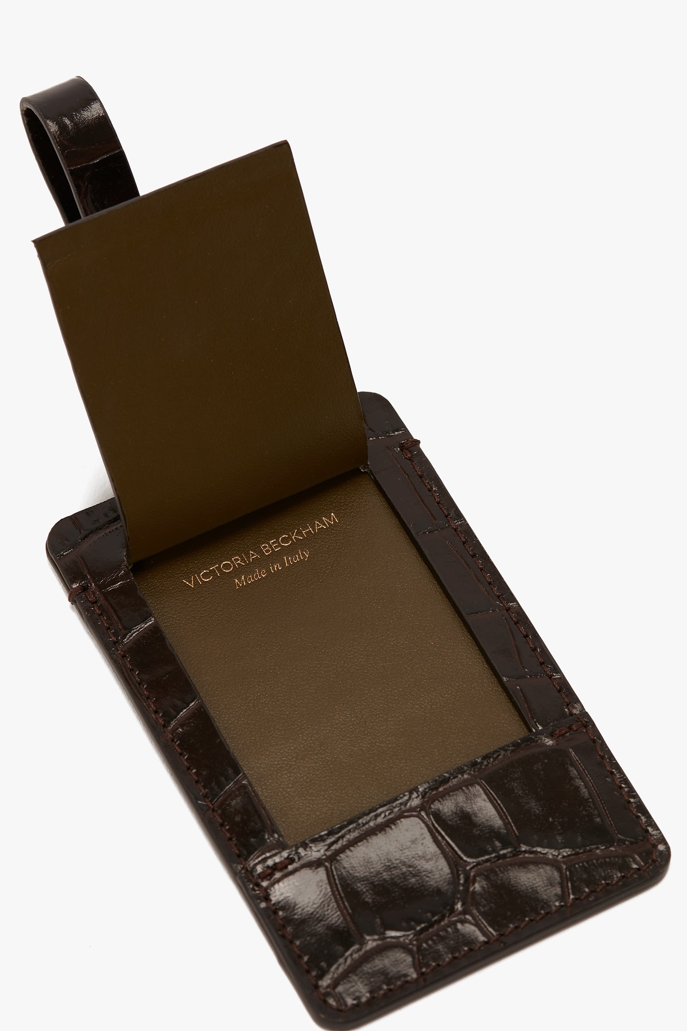 Luggage Tag In Espresso Croc Embossed Leather - 5