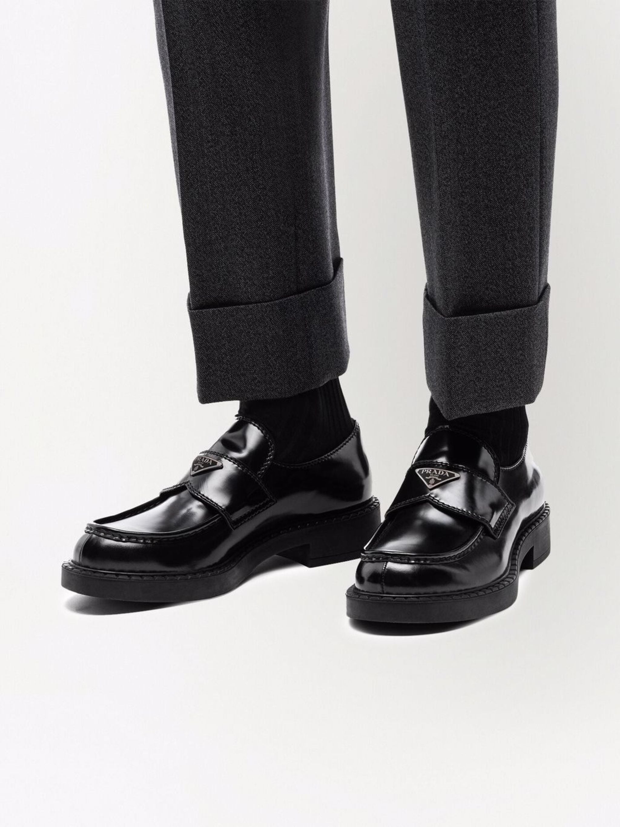 Prada Chocolate Brushed Leather Loafers - 3