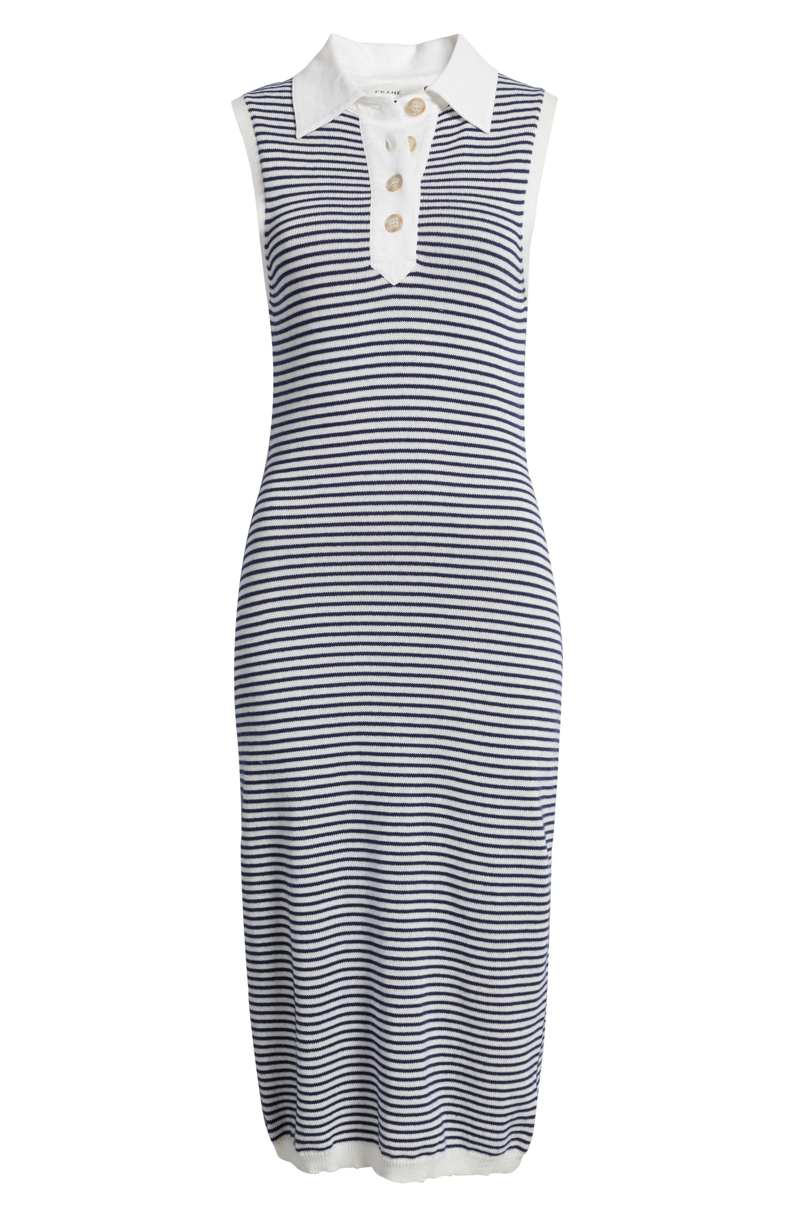 FRAME The Bold Stripe Knit Polo Midi Dress in Navy Multi at Nordstrom - 5